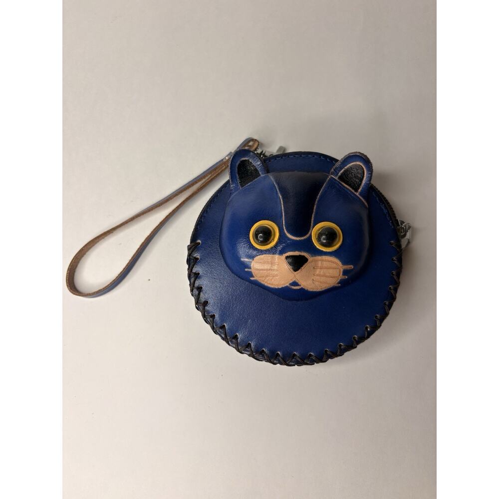 Firenze Red Cat Coin Purse Wristlet Tooled Leather Zipper 4.5" Italy